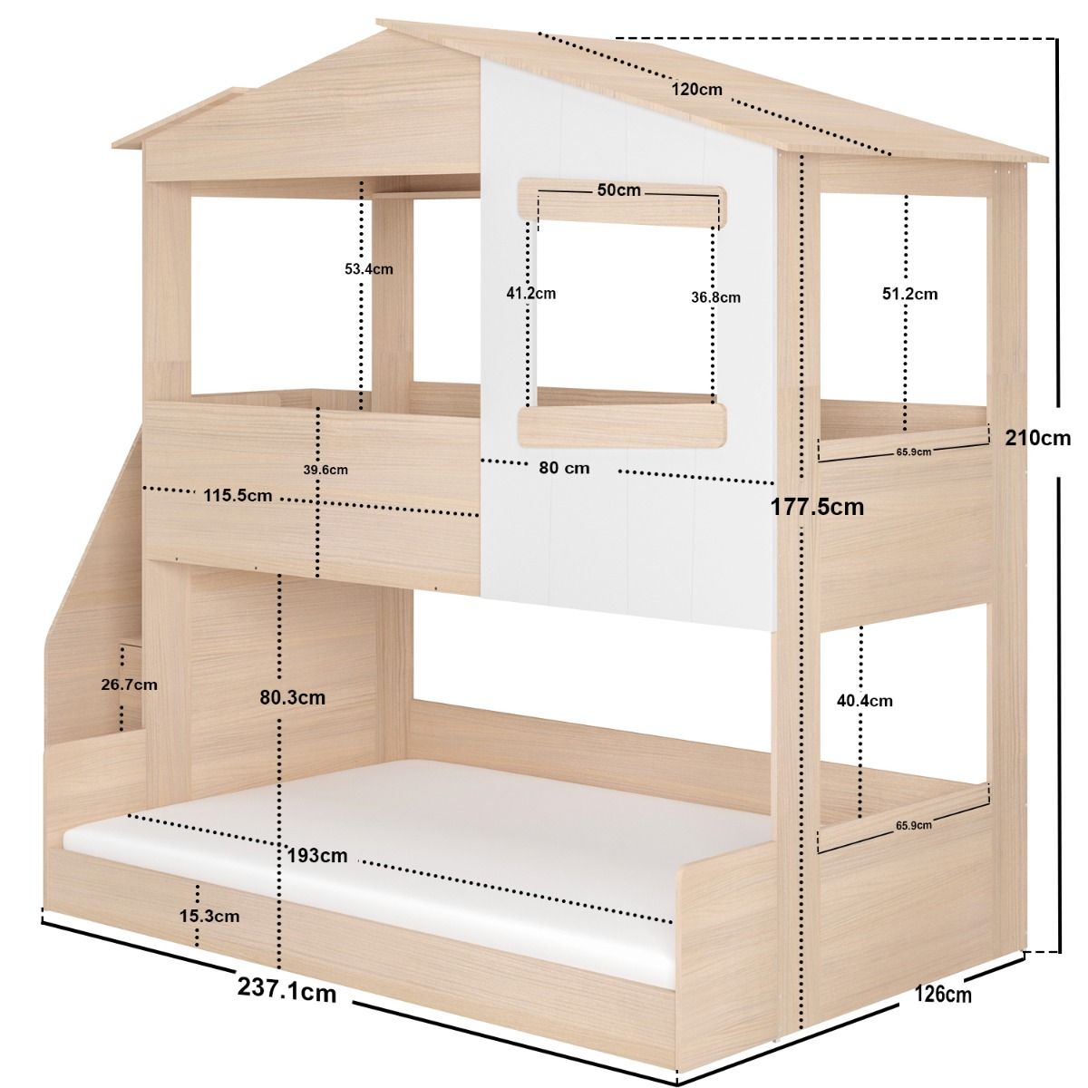 Flair Dreamland House Triple Sleeper with Staircase White & Oak