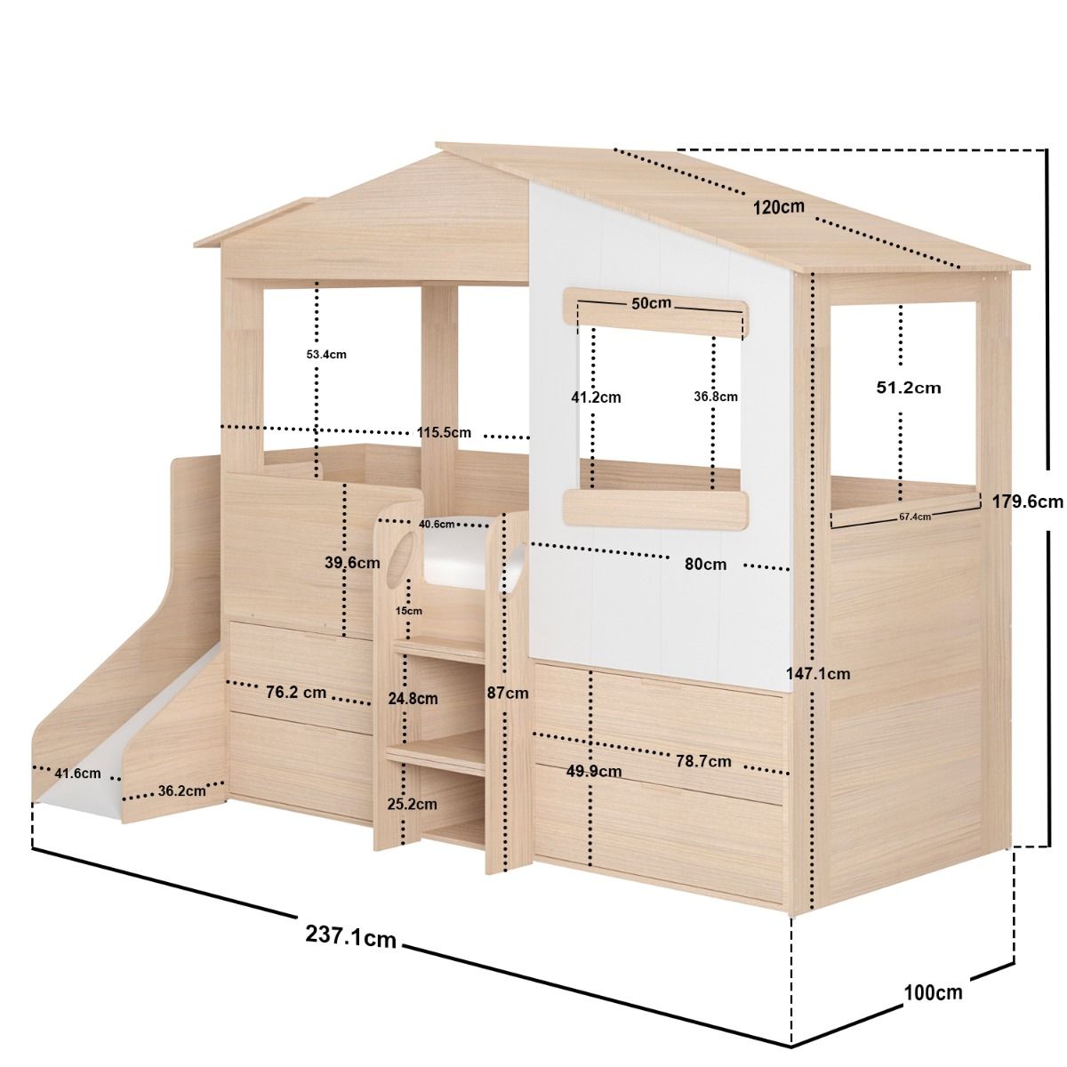 Flair Dreamland House Mid Sleeper with Slide & Storage White and Oak