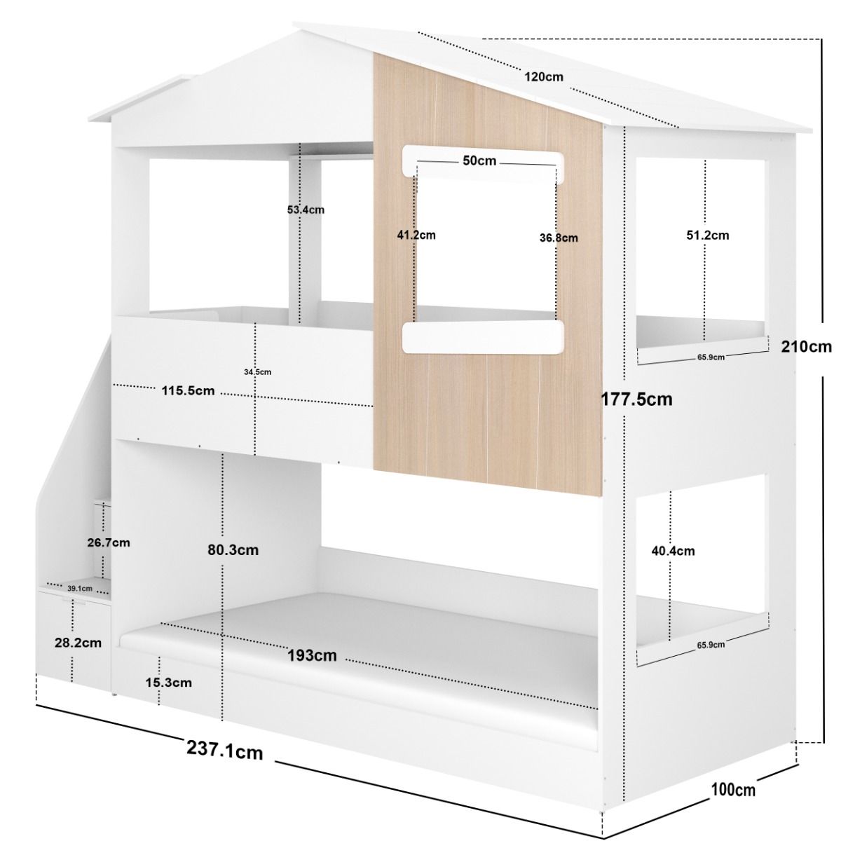 Flair Dreamland House Staircase Bunk White & Oak