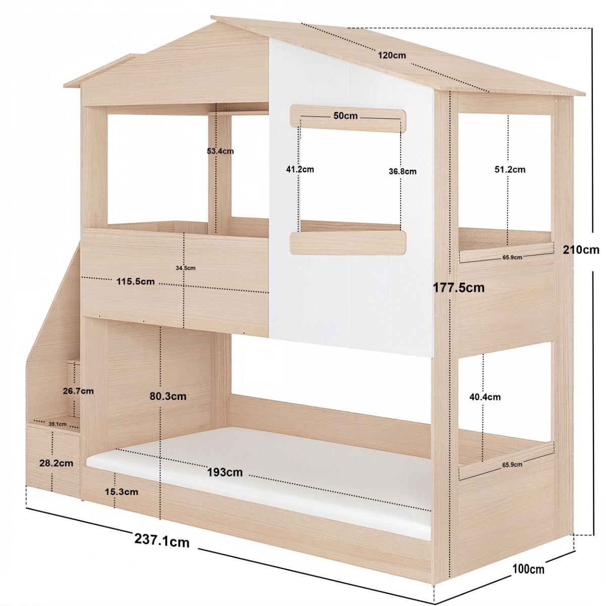 Flair Dreamland House Staircase Bunk Oak & White