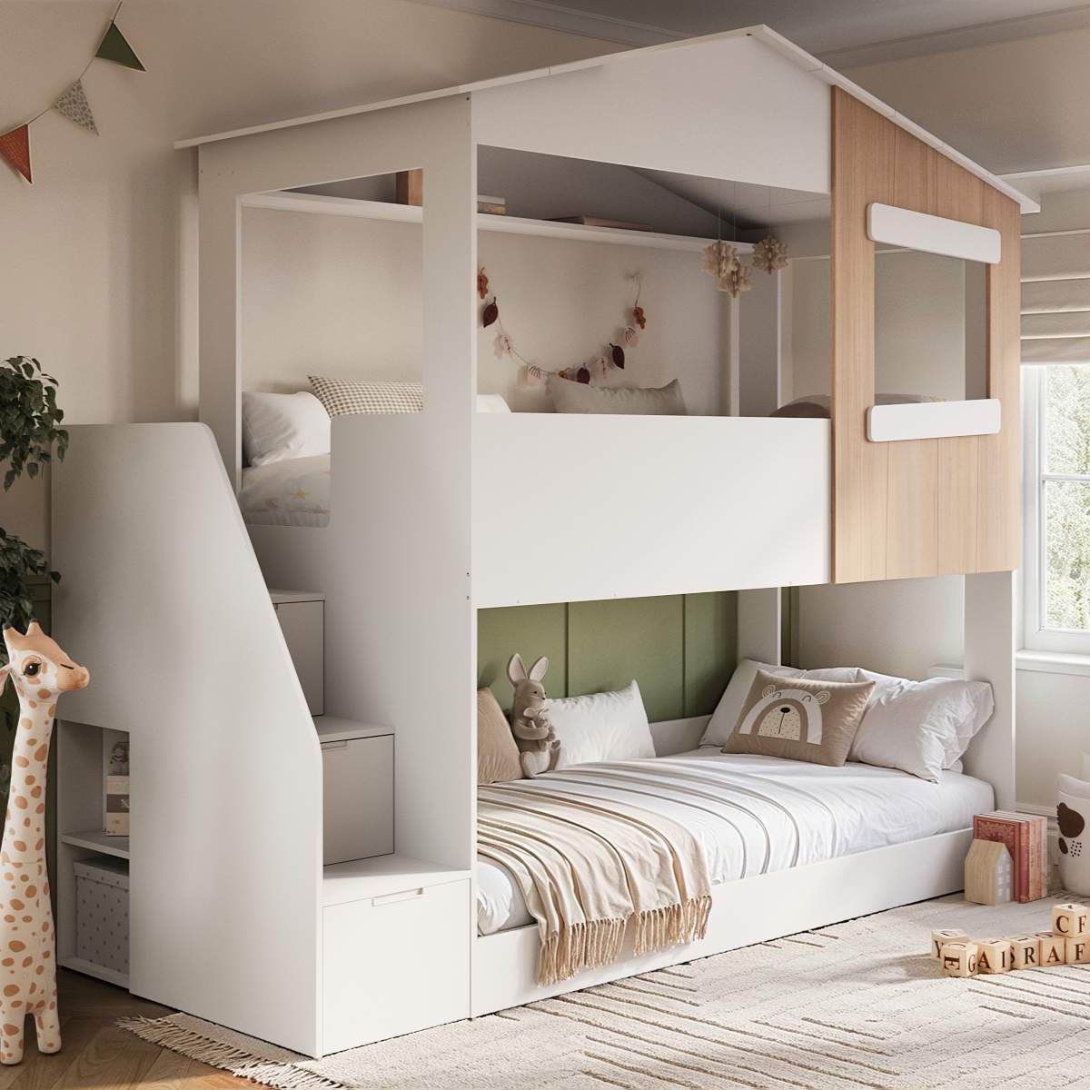 Flair Dreamland House Staircase Bunk White & Oak