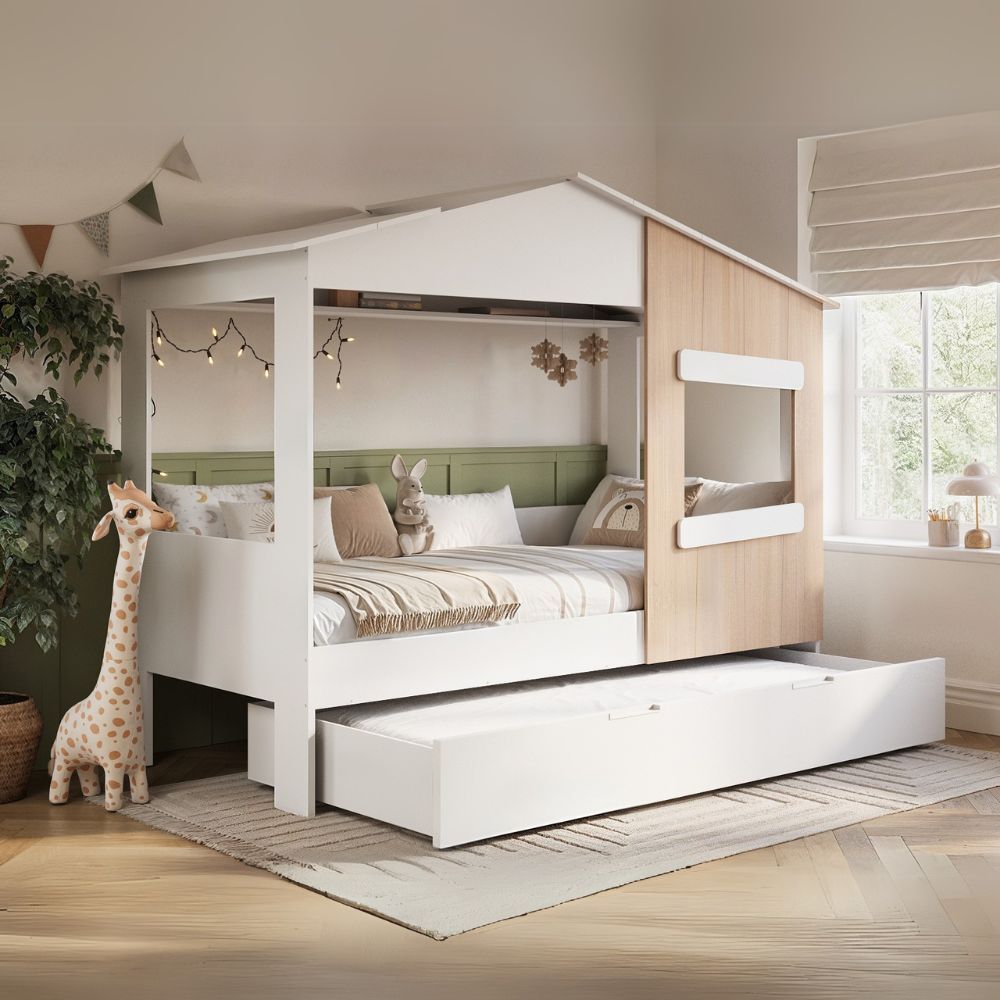 Flair Dreamland House Bed with Trundle White & Oak