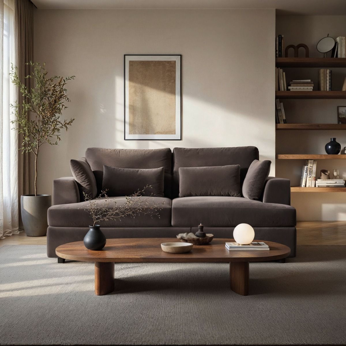 SOLACE+CO Drew 2 Seater Mocha Velvet Sofa
