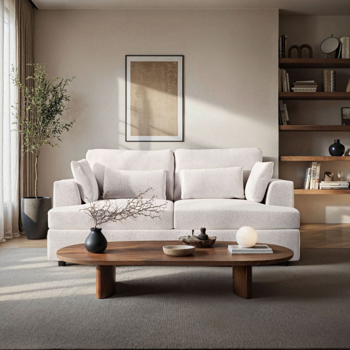 SOLACE+CO Drew 2 Seater Sofa Cream Chenille