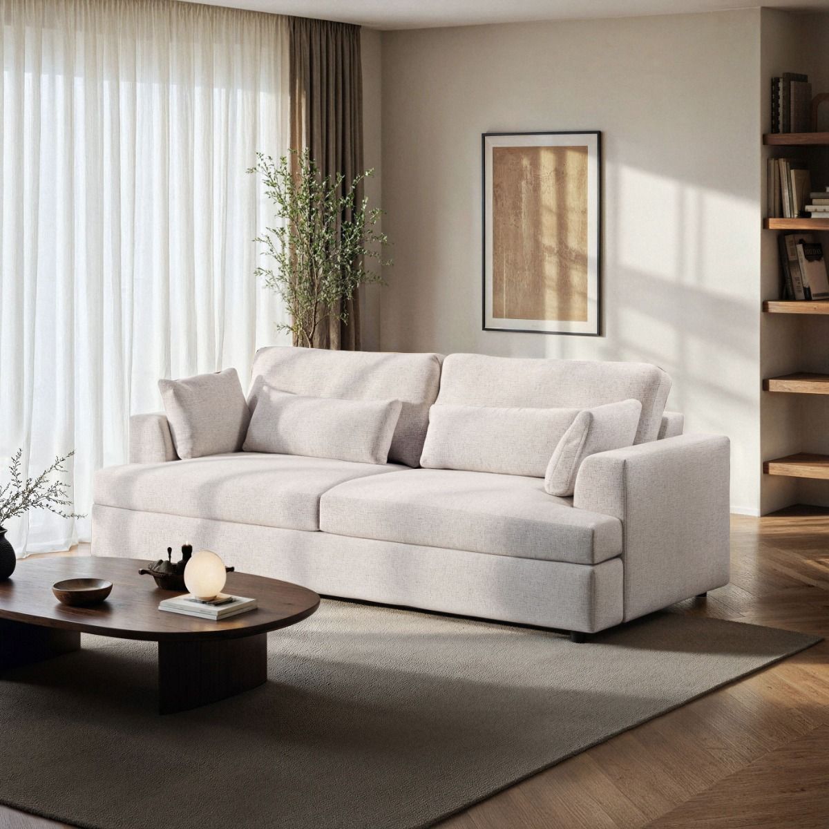 SOLACE+CO Drew 3 Seater Sofa Cream Chenille