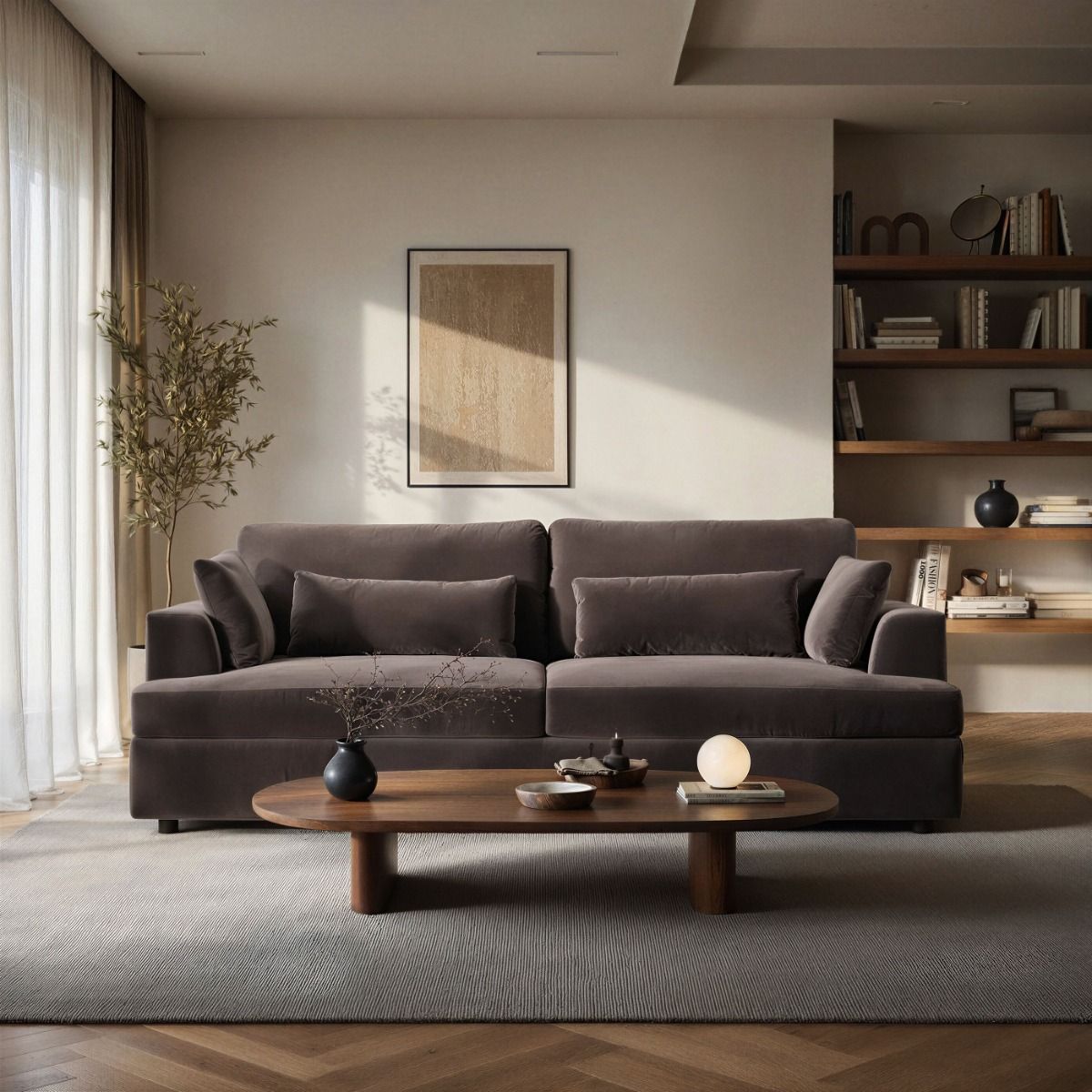 SOLACE+CO Drew 3 Seater Mocha Velvet Sofa