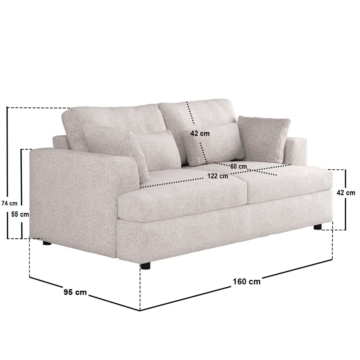 SOLACE+CO Drew 2 Seater Sofa Cream Chenille