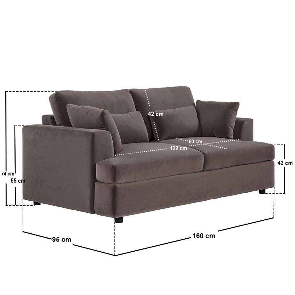 SOLACE+CO Drew 2 Seater Mocha Velvet Sofa