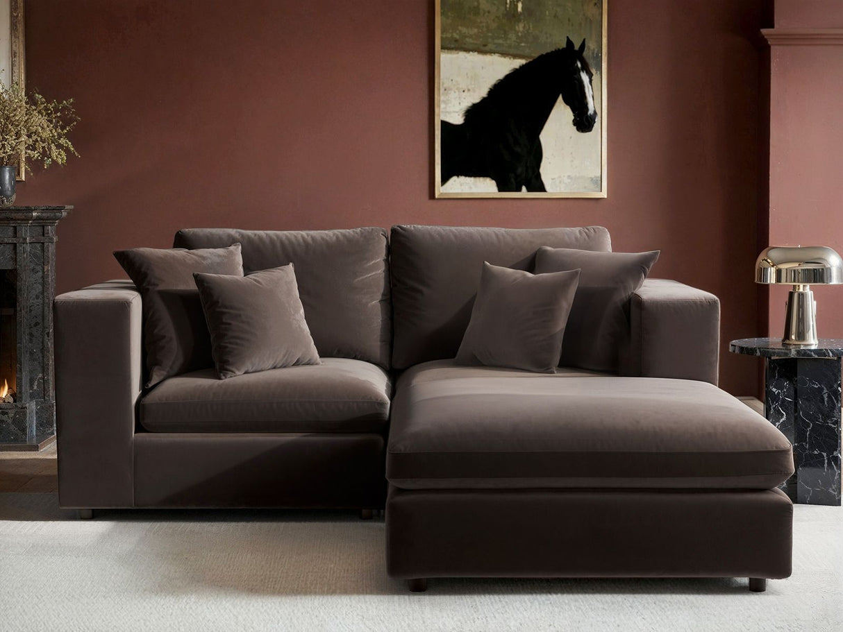 SOLACE+CO Asher 3 Seater Sofa with Reversible Footstool Mocha Velvet