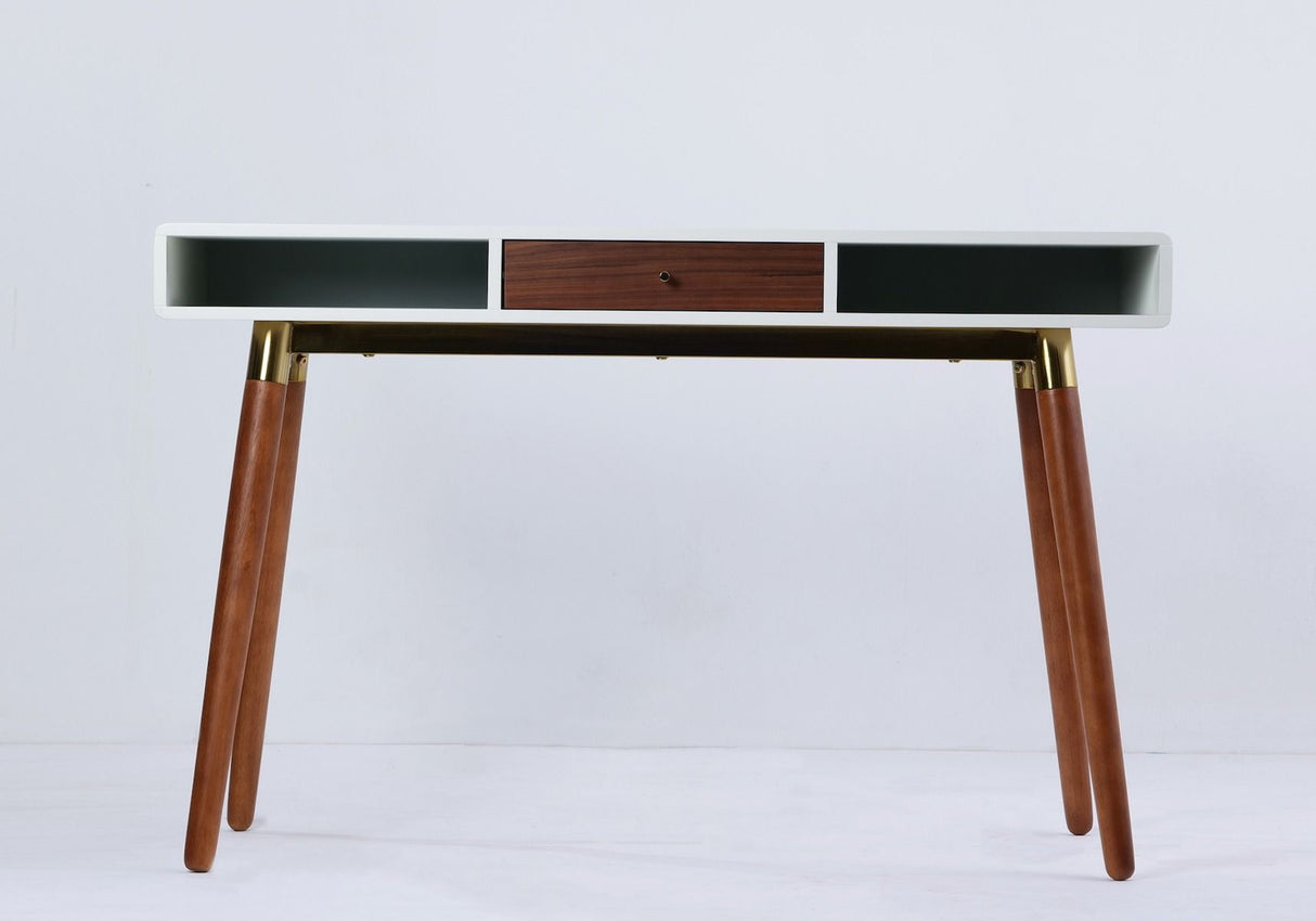 Flair Edelweiss Desk Walnut & White with Brass Accents (120x50)