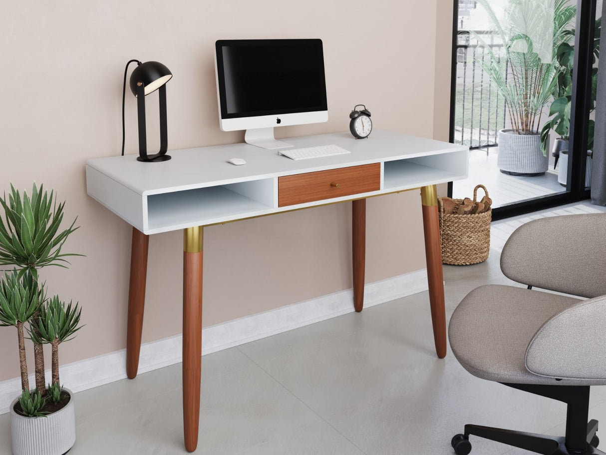 Flair Edelweiss Desk Walnut & White with Brass Accents (120x50)