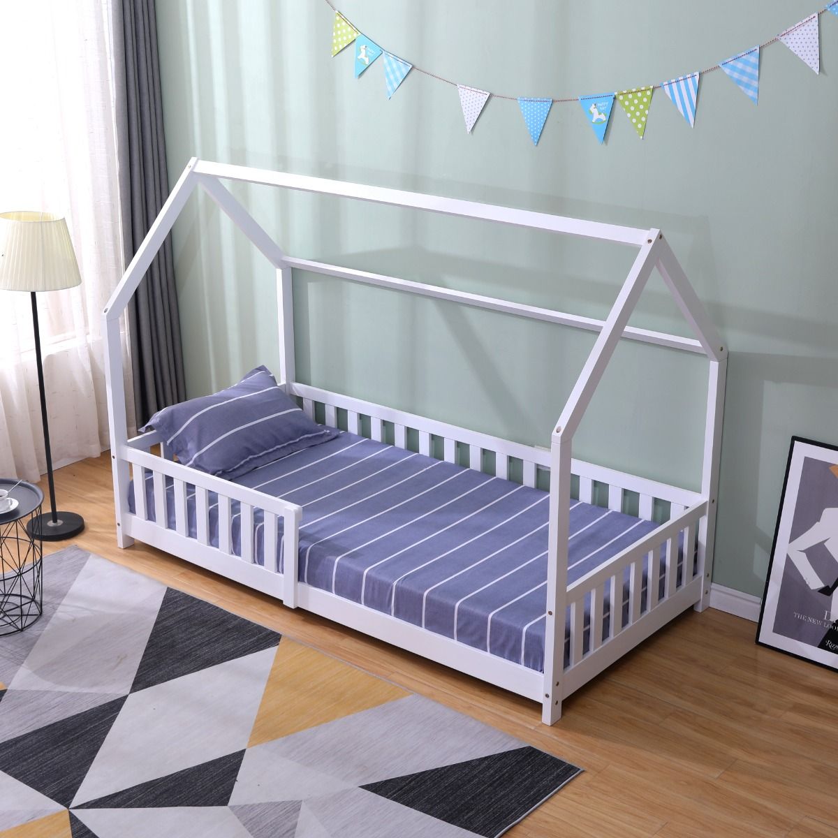 Flair Explorer Play House Floor Bed with Rails White Wooden