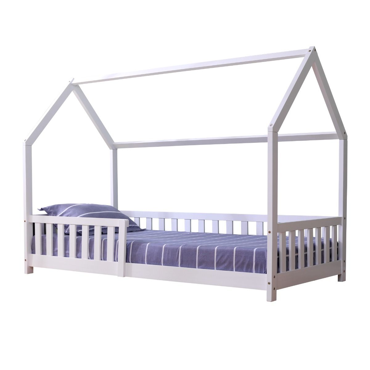 Flair Explorer Play House Floor Bed with Rails White Wooden