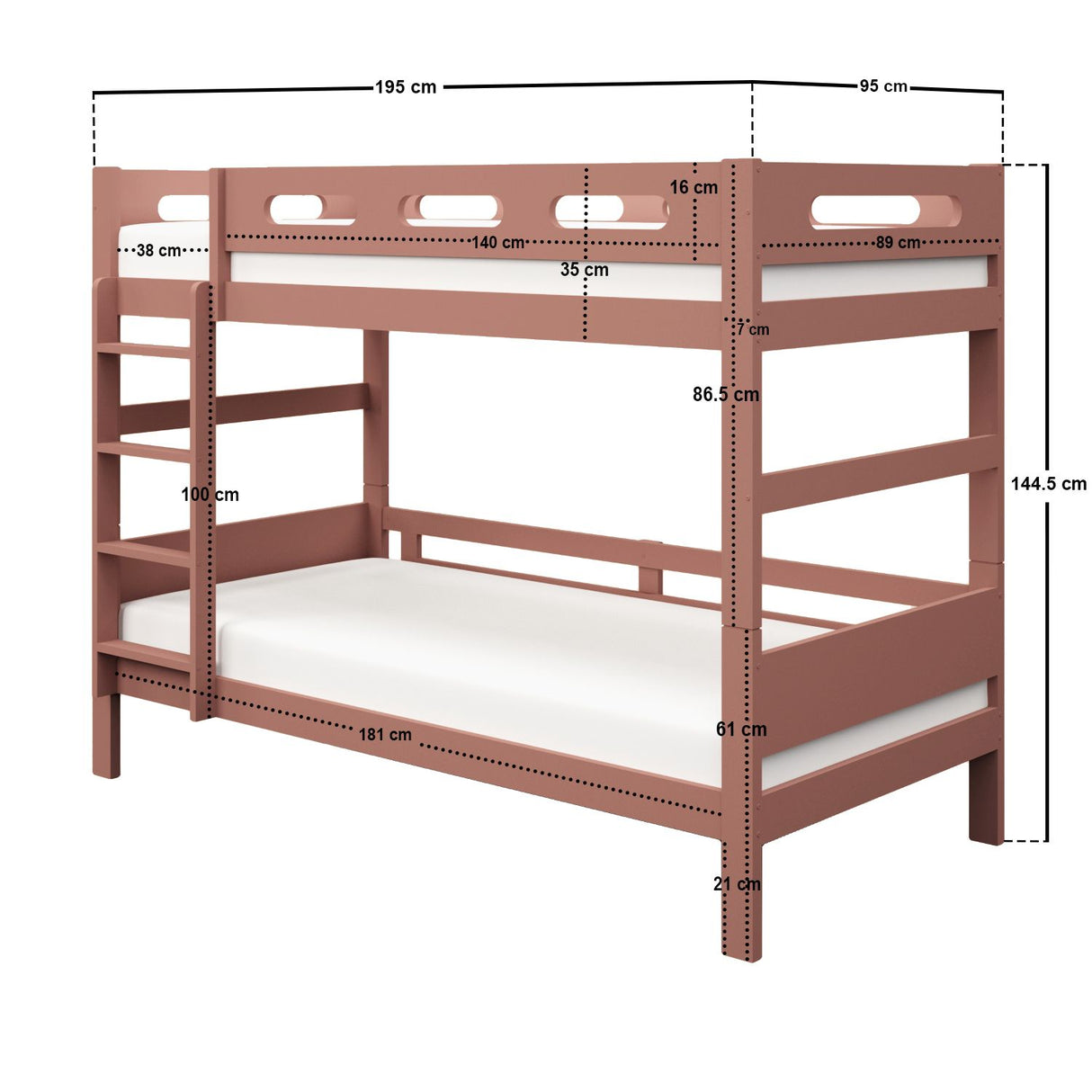 Flair Elijah Detachable Wooden Bunk Bed Pink