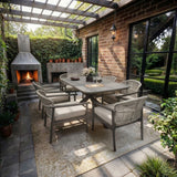SOLACE+CO Eliza Outdoor Dining Table & Chairs Set Grey & Dark Brown Set of 6