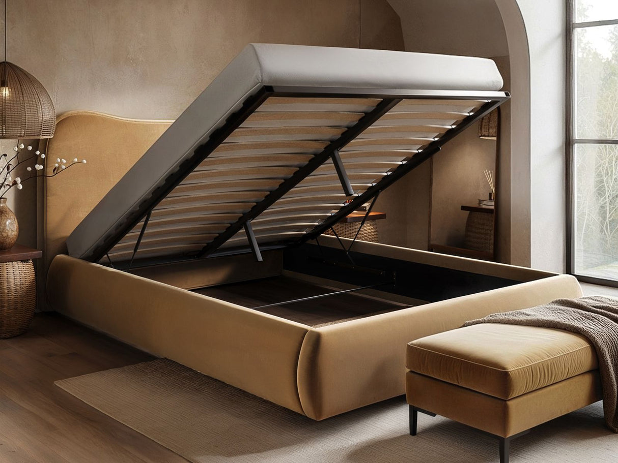 SOLACE+CO Ember Ottoman Bed Sand Velvet Double