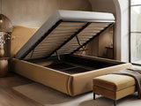 SOLACE+CO Ember Ottoman Bed Sand Velvet Kingsize