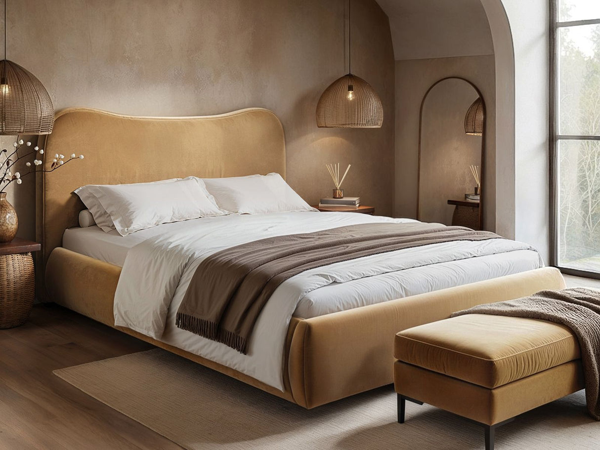 SOLACE+CO Ember Ottoman Bed Sand Velvet Double