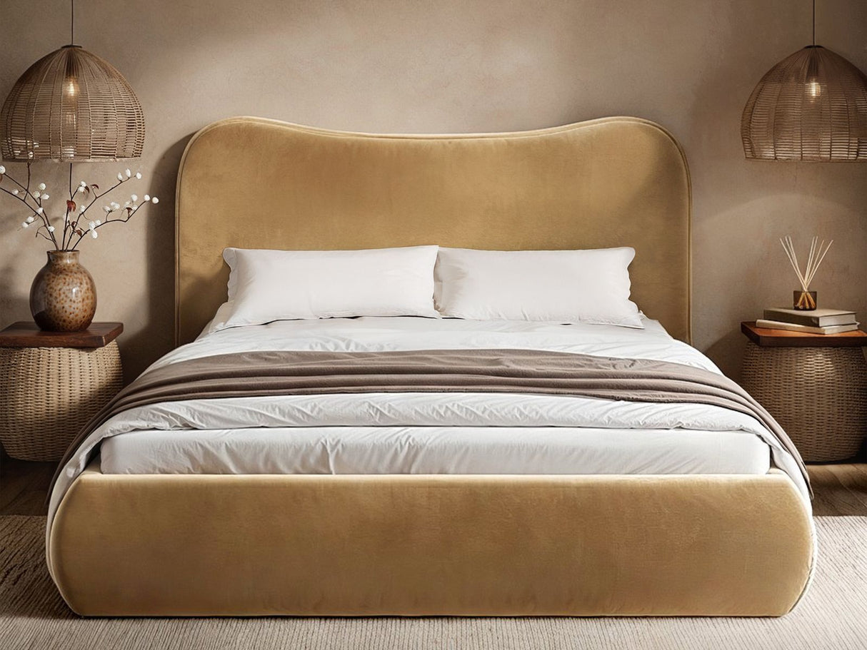 SOLACE+CO Ember Ottoman Bed Sand Velvet Kingsize