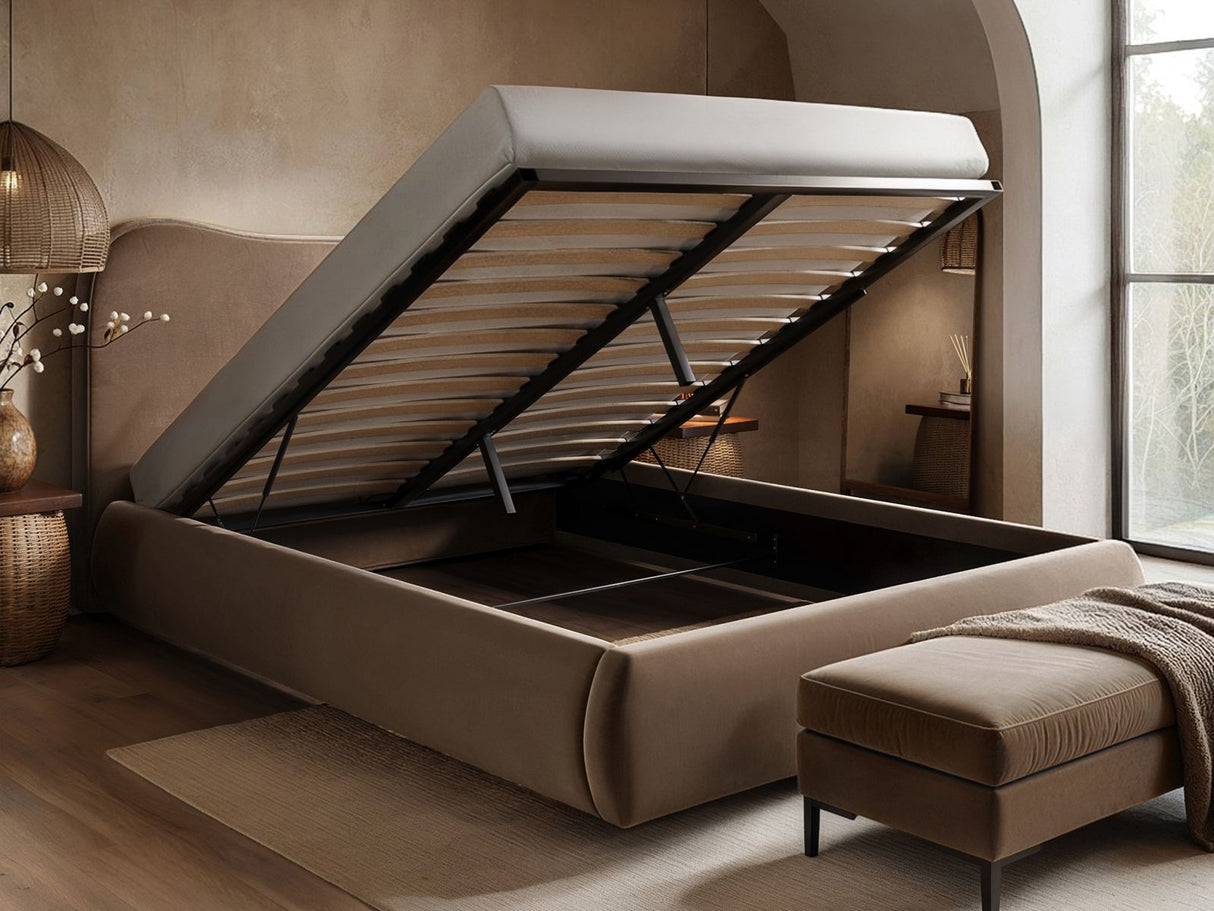 SOLACE+CO Ember Ottoman Bed Chocolate Velvet-Double