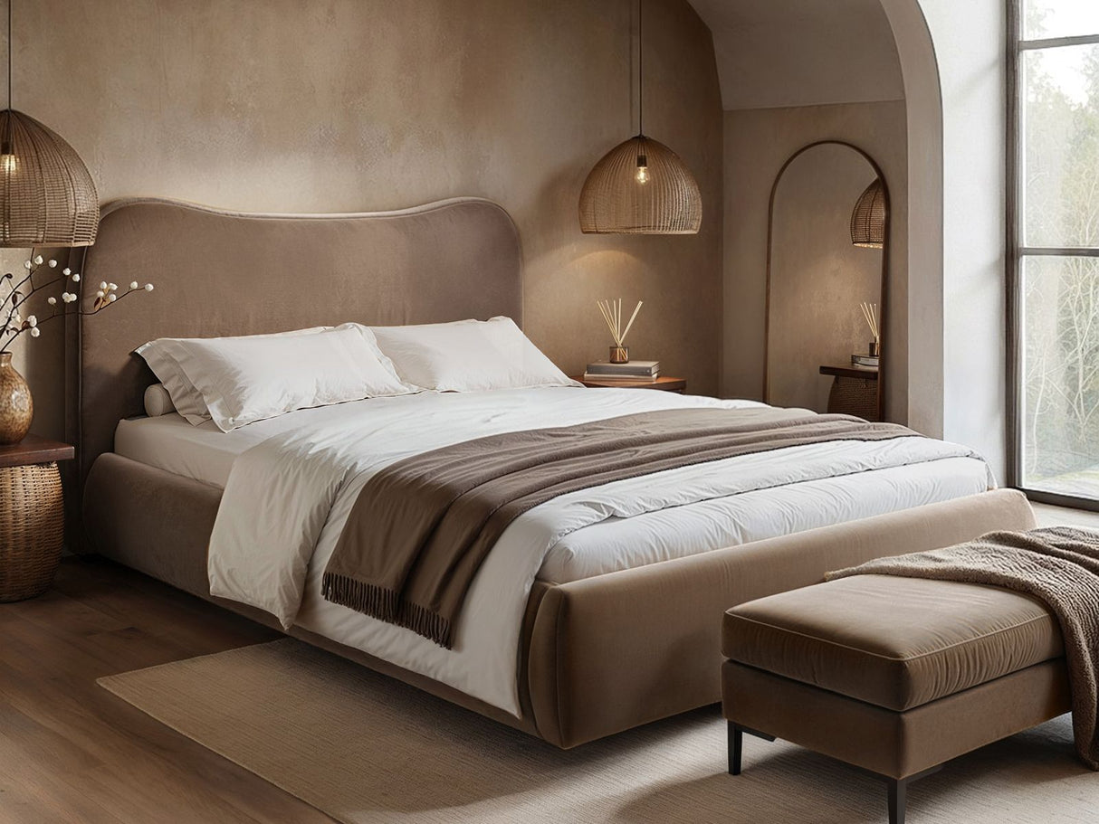 SOLACE+CO Ember Ottoman Bed Chocolate Velvet Kingsize