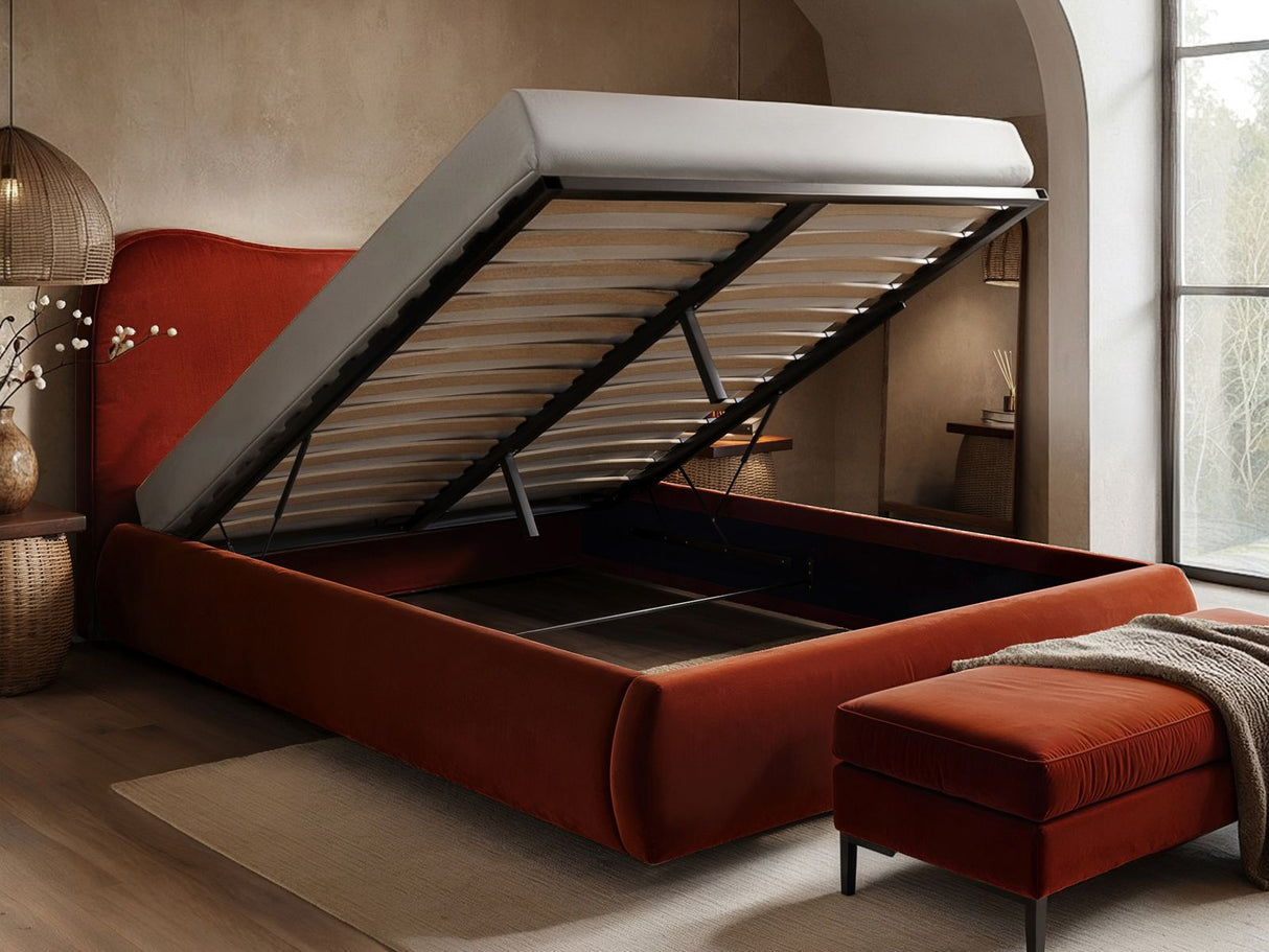 SOLACE+CO Ember Ottoman Bed Orange Velvet Kingsize