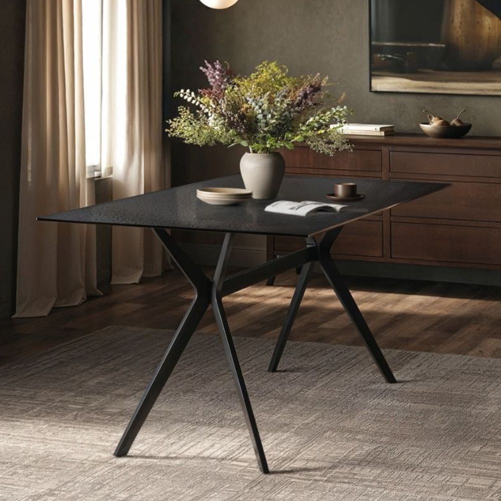 SOLACE+CO Emil Black Mottled Glass Rectangular Dining Table