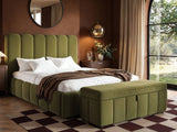 SOLACE+CO Emilie Ribbed Ottoman Kingsize Bed Green Velvet
