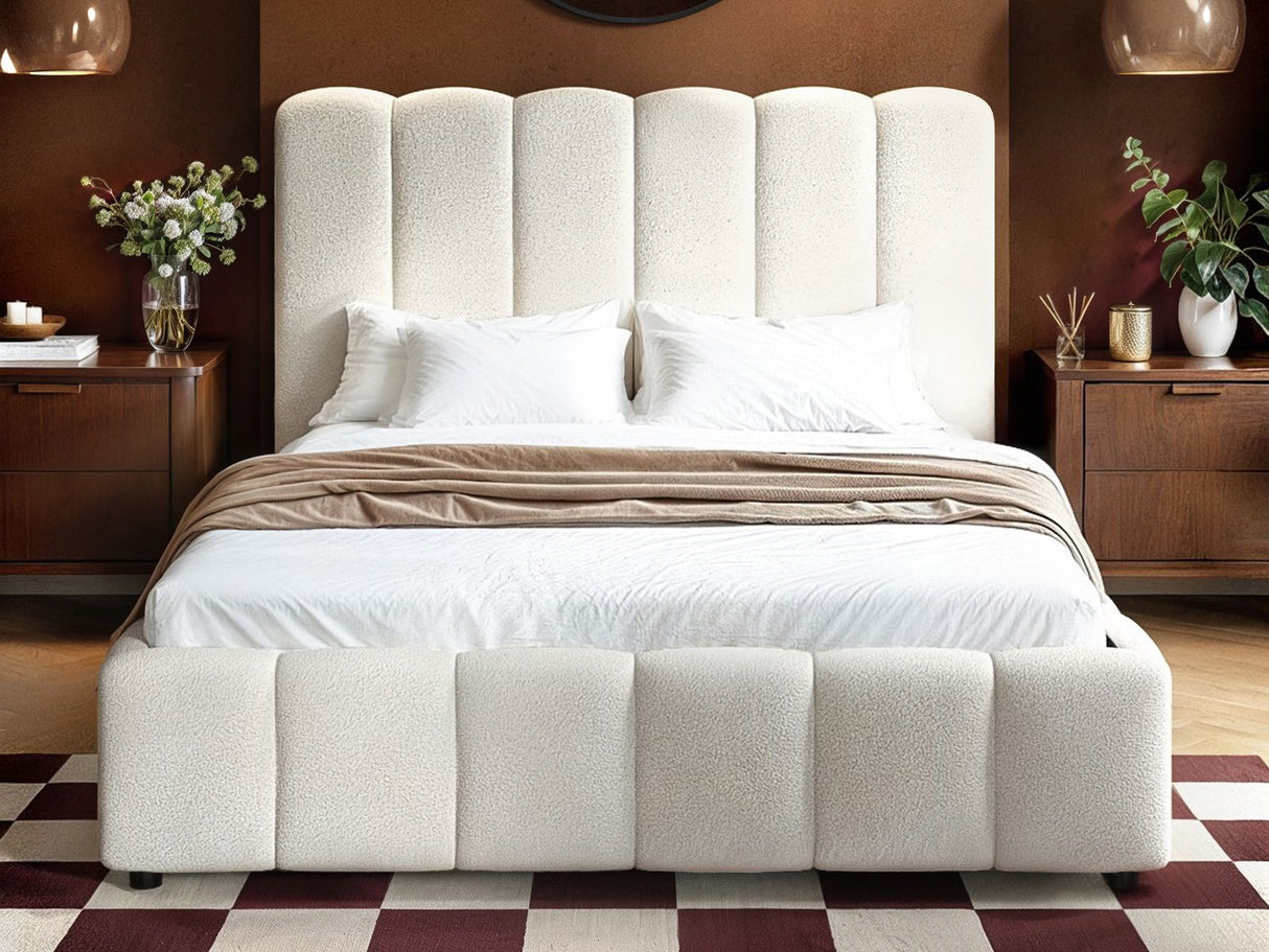 SOLACE+CO Emilie Ribbed Ottoman Double Bed Cream Boucle