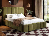SOLACE+CO Emilie Ribbed Ottoman Double Bed Green Velvet