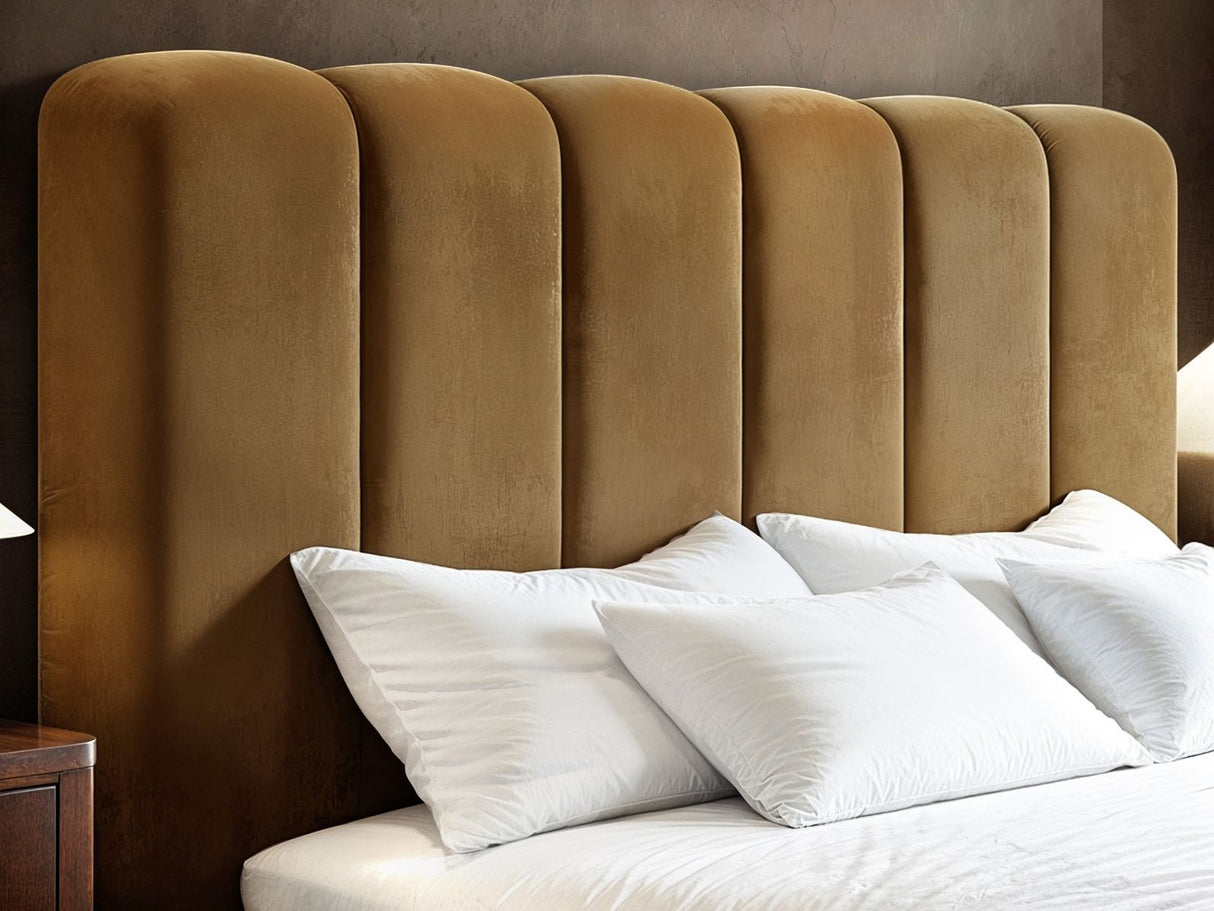 SOLACE+CO Emilie Ribbed Ottoman Kingsize Bed Caramel Velvet