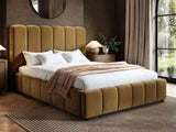 SOLACE+CO Emilie Ribbed Ottoman Double Bed Caramel Velvet