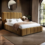 SOLACE+CO Emilie Ribbed Ottoman Double Bed Caramel Velvet