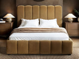 SOLACE+CO Emilie Ribbed Ottoman Double Bed Caramel Velvet