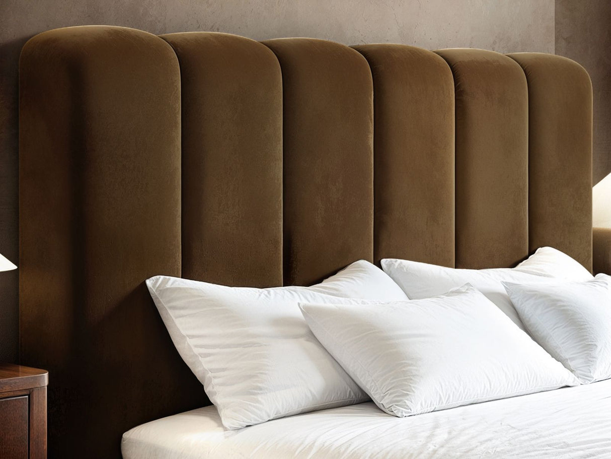 SOLACE+CO Emilie Ribbed Ottoman Kingsize Bed Brown Velvet