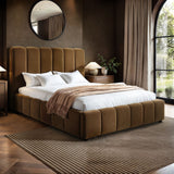 SOLACE+CO Emilie Ribbed Ottoman Double Bed Brown Velvet