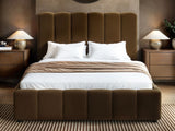 SOLACE+CO Emilie Ribbed Ottoman Double Bed Brown Velvet