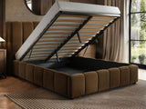 SOLACE+CO Emilie Ribbed Ottoman Double Bed Brown Velvet