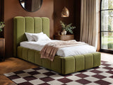 SOLACE+CO Emilie Single Ribbed Ottoman Bed Green Velvet