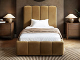 SOLACE+CO Emilie Single Ribbed Ottoman Bed Caramel Velvet
