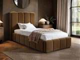 SOLACE+CO Emilie Single Ribbed Ottoman Bed Brown Velvet
