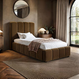 SOLACE+CO Emilie Single Ribbed Ottoman Bed Brown Velvet