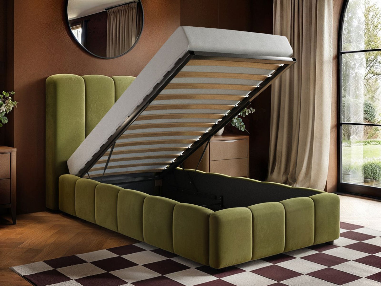 SOLACE+CO Emilie Single Ribbed Ottoman Bed Green Velvet
