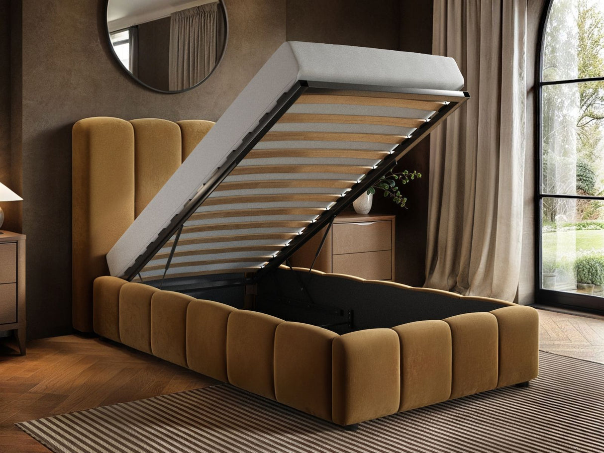 SOLACE+CO Emilie Single Ribbed Ottoman Bed Caramel Velvet