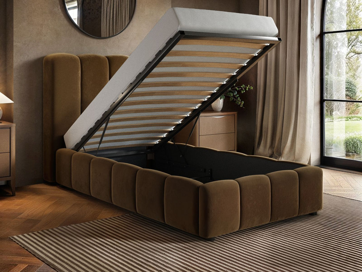 SOLACE+CO Emilie Single Ribbed Ottoman Bed Brown Velvet