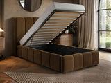 SOLACE+CO Emilie Single Ribbed Ottoman Bed Brown Velvet