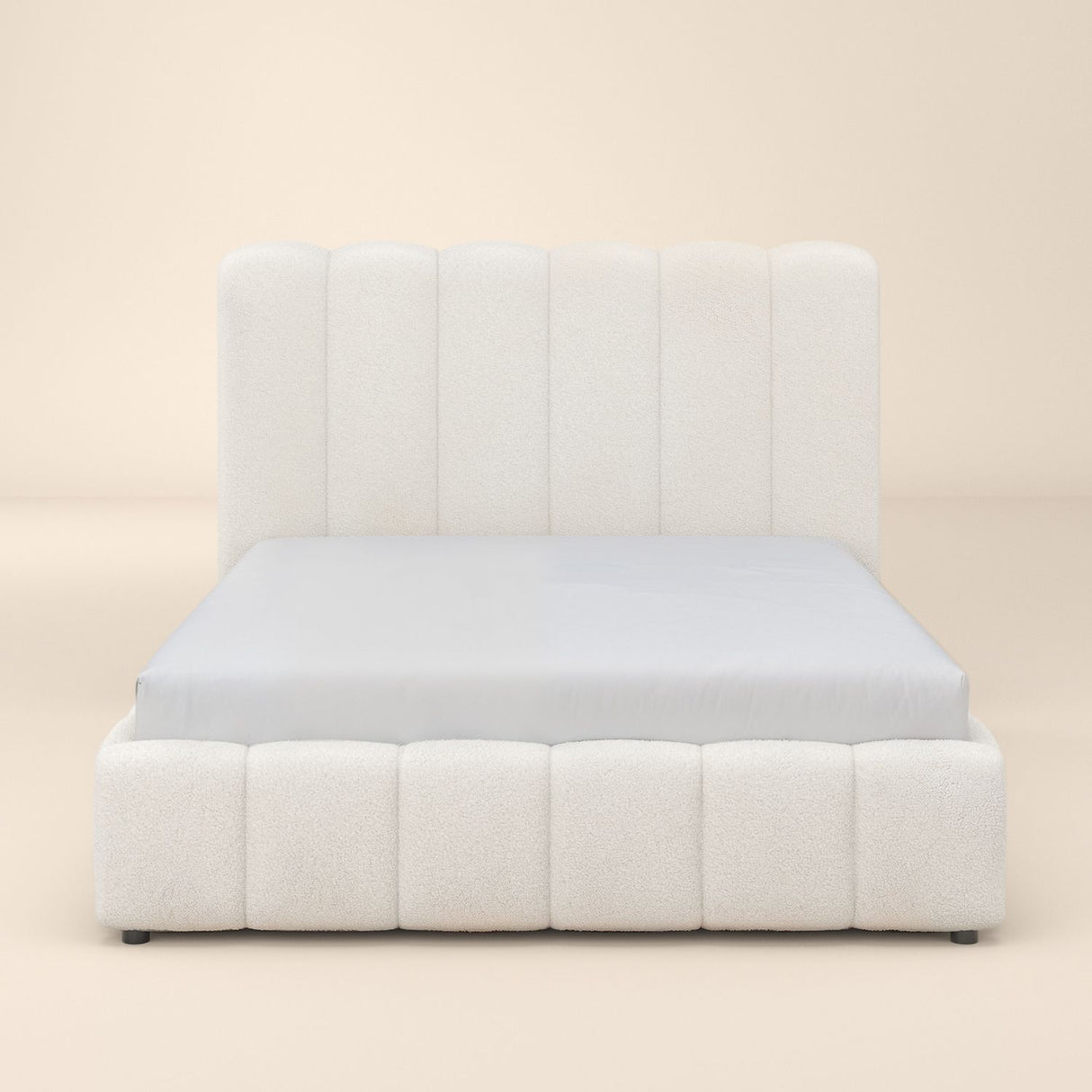 SOLACE+CO Emilie Ribbed Ottoman Double Bed Cream Boucle