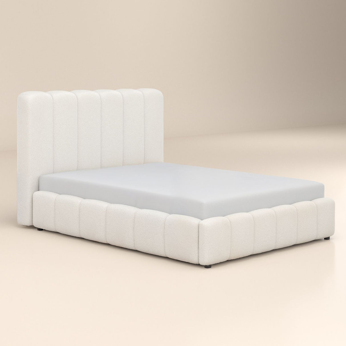 SOLACE+CO Emilie Ribbed Ottoman Double Bed Cream Boucle