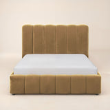 SOLACE+CO Emilie Ribbed Ottoman Double Bed Caramel Velvet