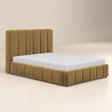 SOLACE+CO Emilie Ribbed Ottoman Kingsize Bed Caramel Velvet